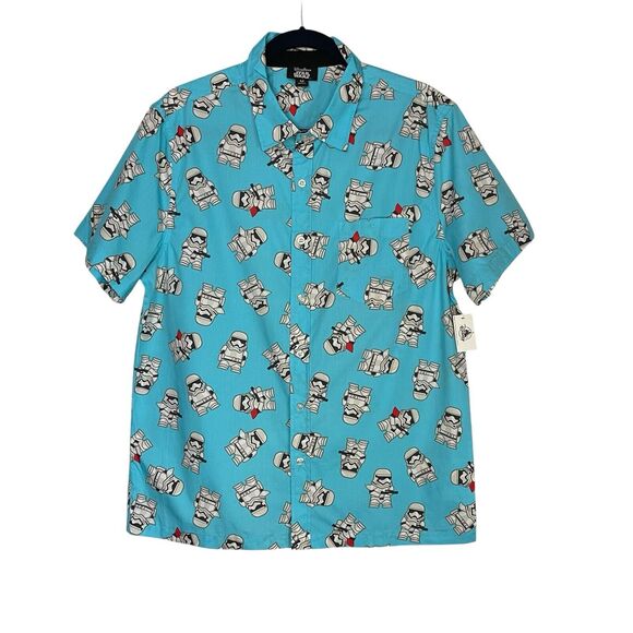 Disney Parks Star Wars Stormtrooper Button-Up Shirt M Blue Short Sleeve NWT - Picture 2 of 11